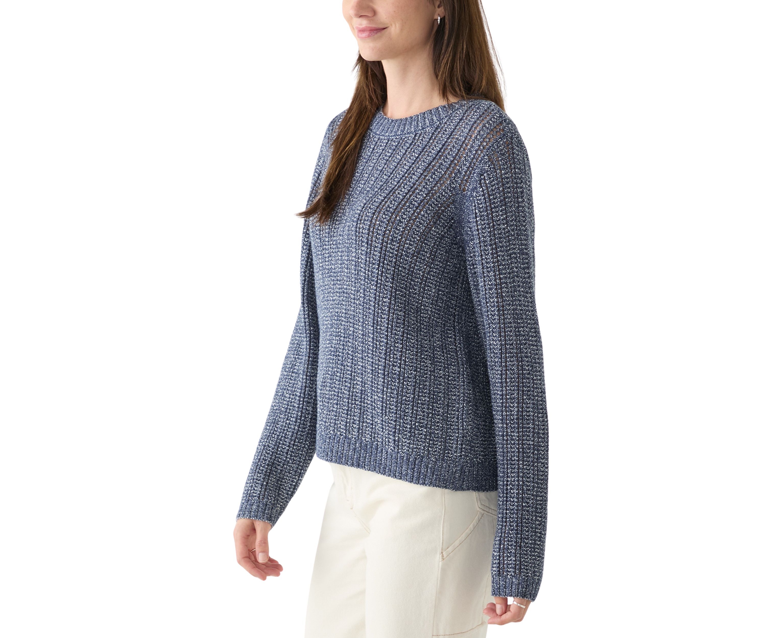 Womens Long Sleeve Open Stitch Crew Neck Sweater