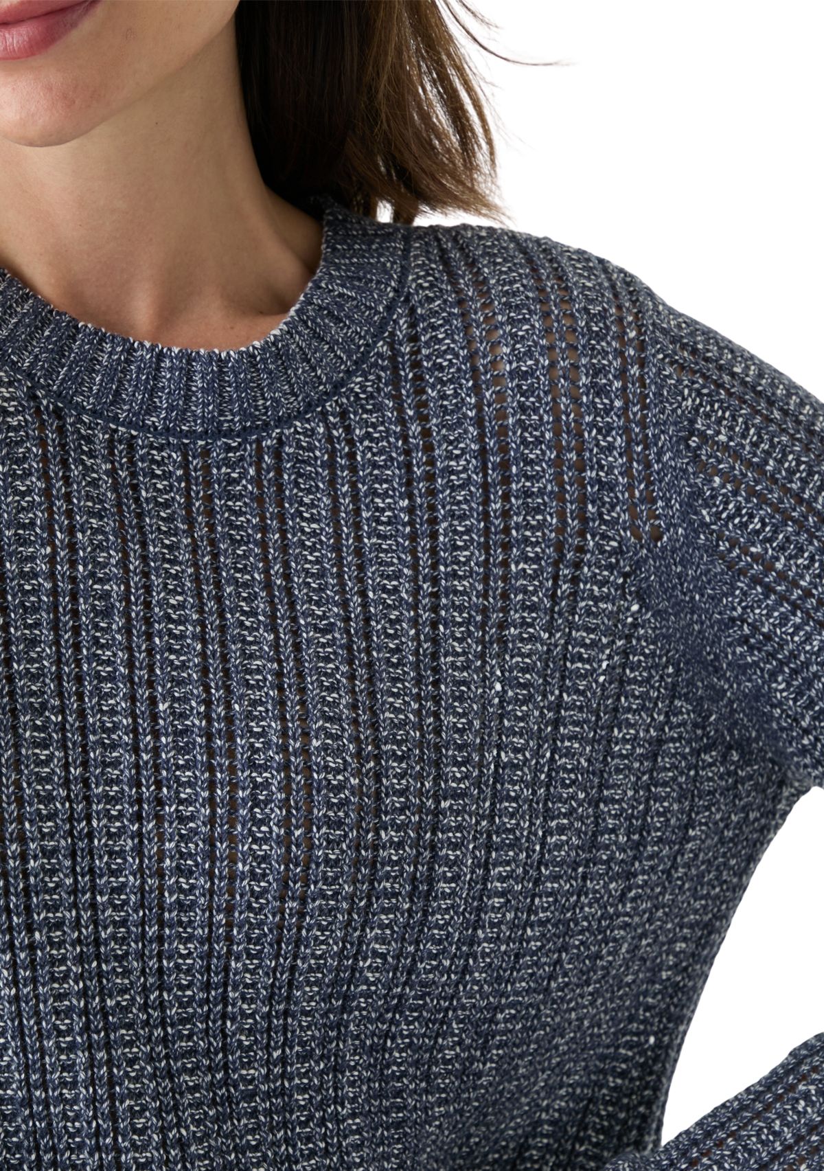 Womens Long Sleeve Open Stitch Crew Neck Sweater