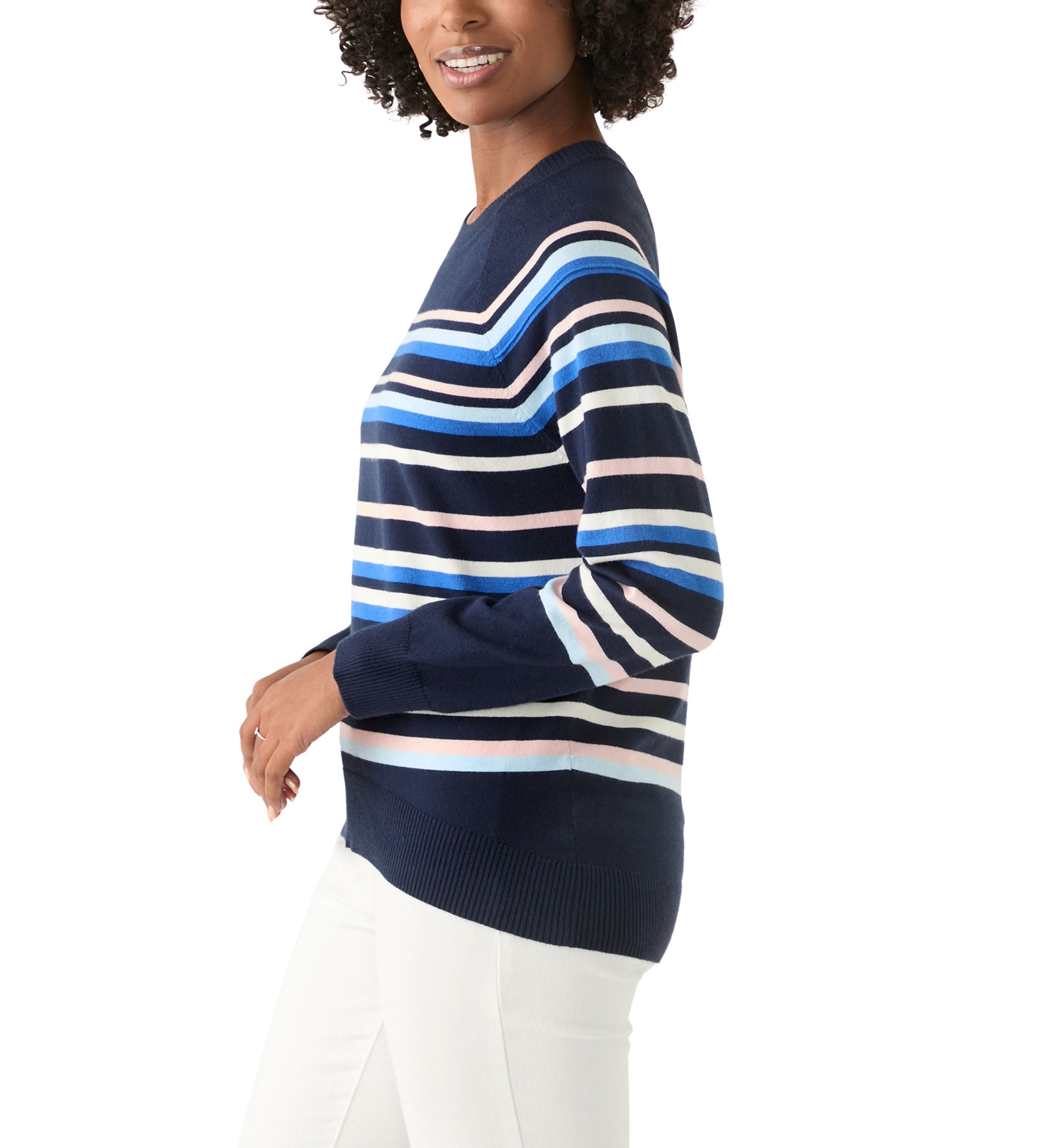 Womens Long Sleeve Fine Seamed Pullover Sweater