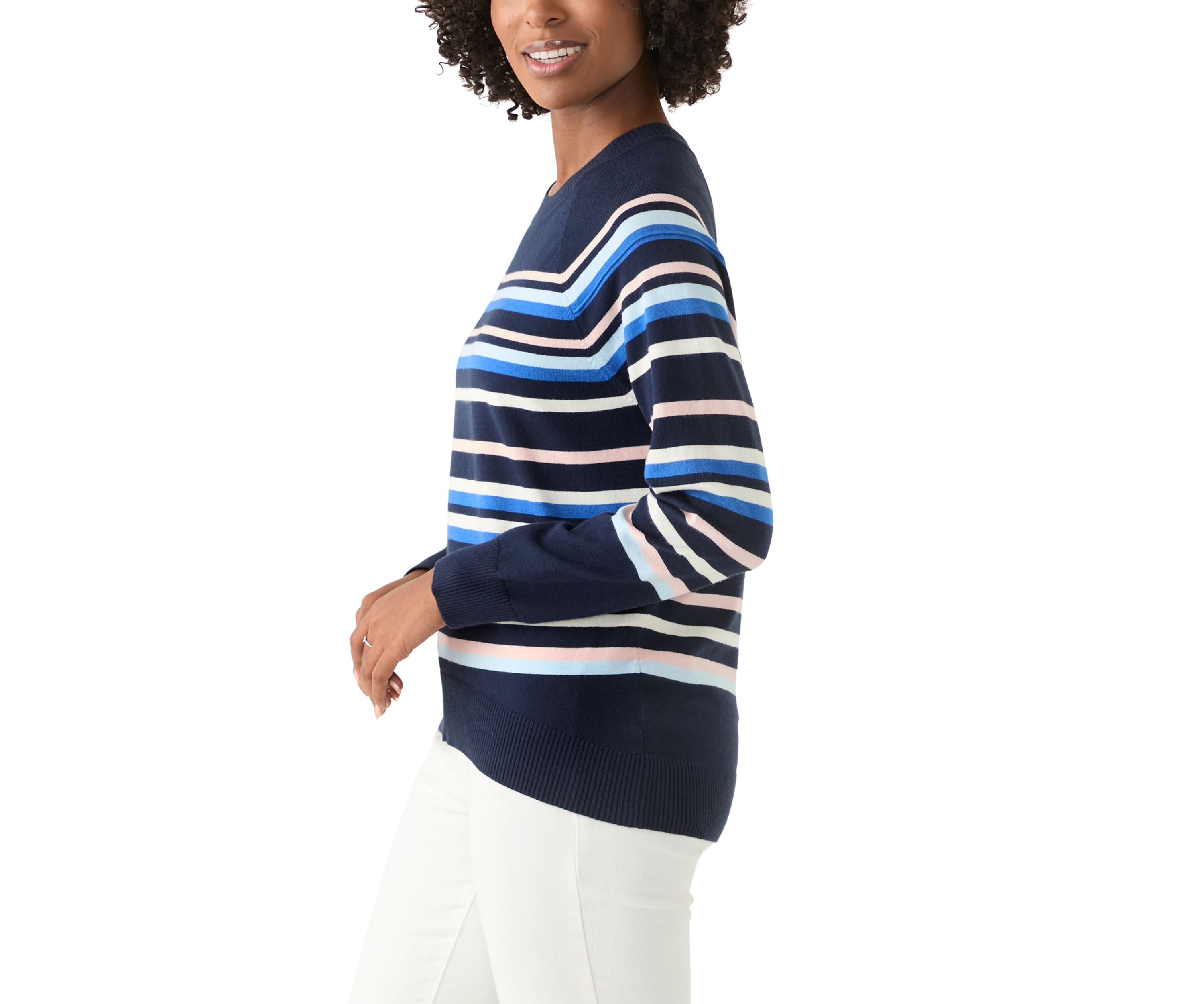 Womens Long Sleeve Fine Seamed Pullover Sweater