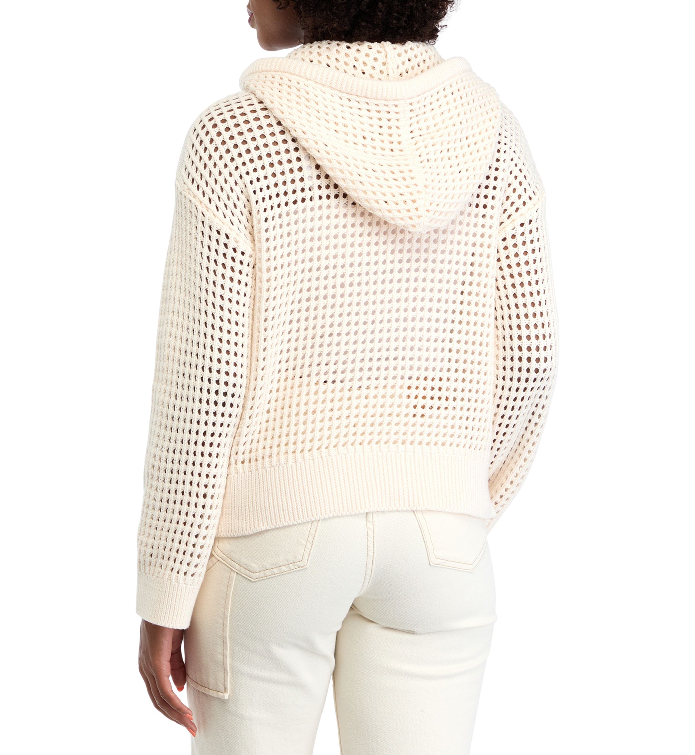 Petite Crochet Hooded Sweater 
