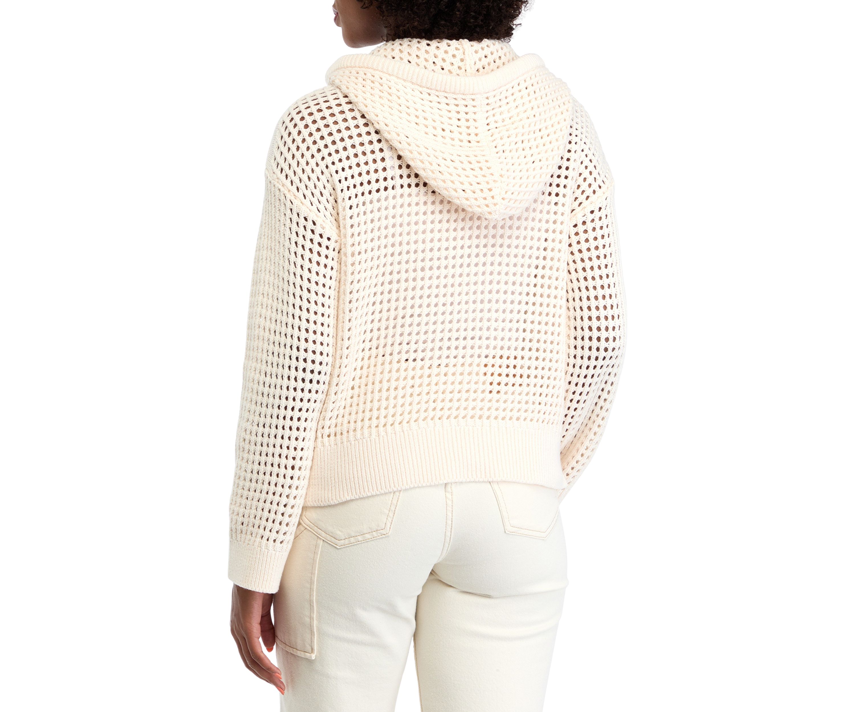 Petite Crochet Hooded Sweater 