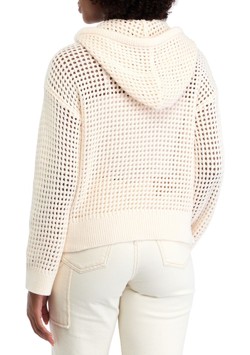 Petite Crochet Hooded Sweater 