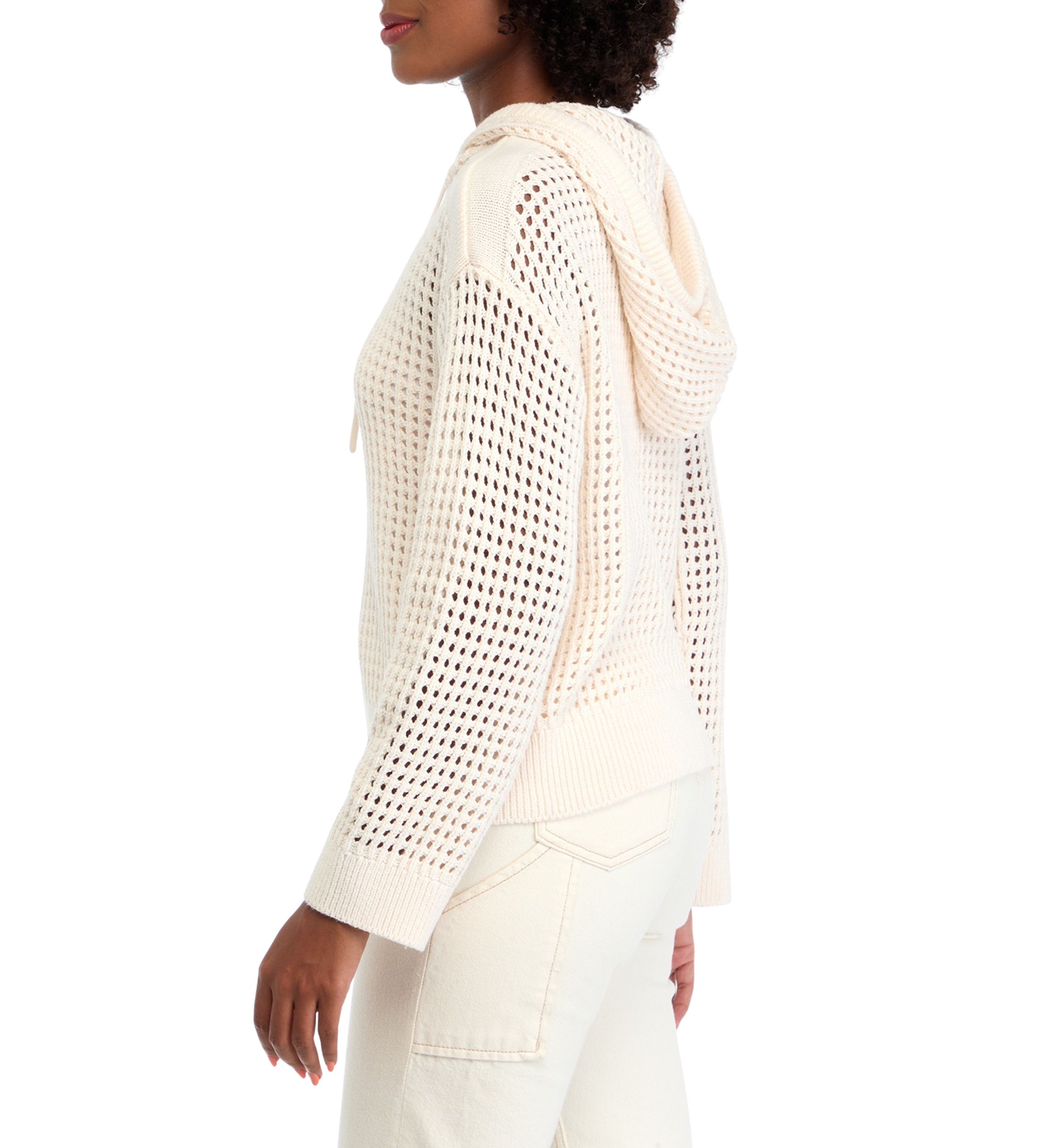 Petite Crochet Hooded Sweater 