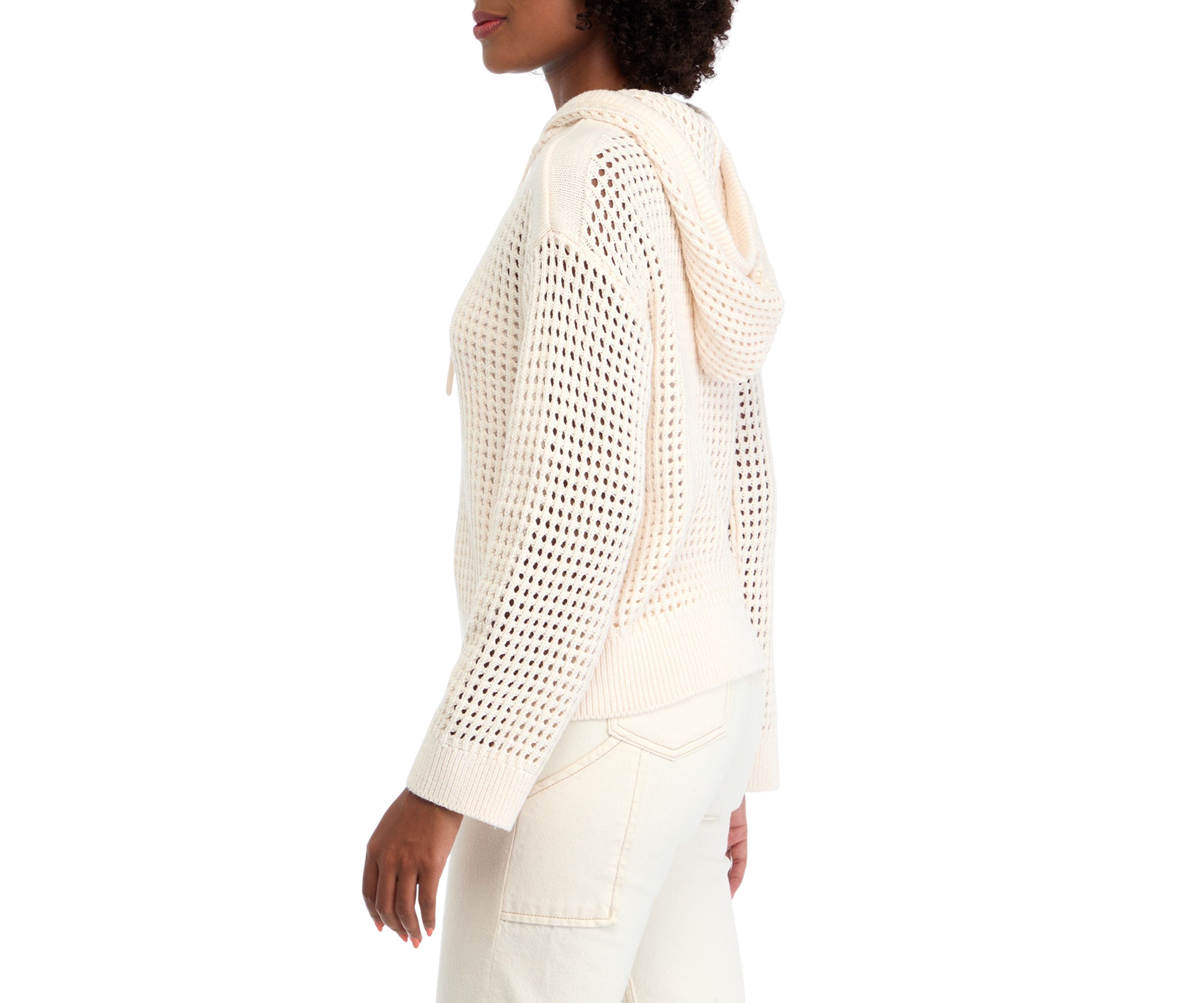 Petite Crochet Hooded Sweater 