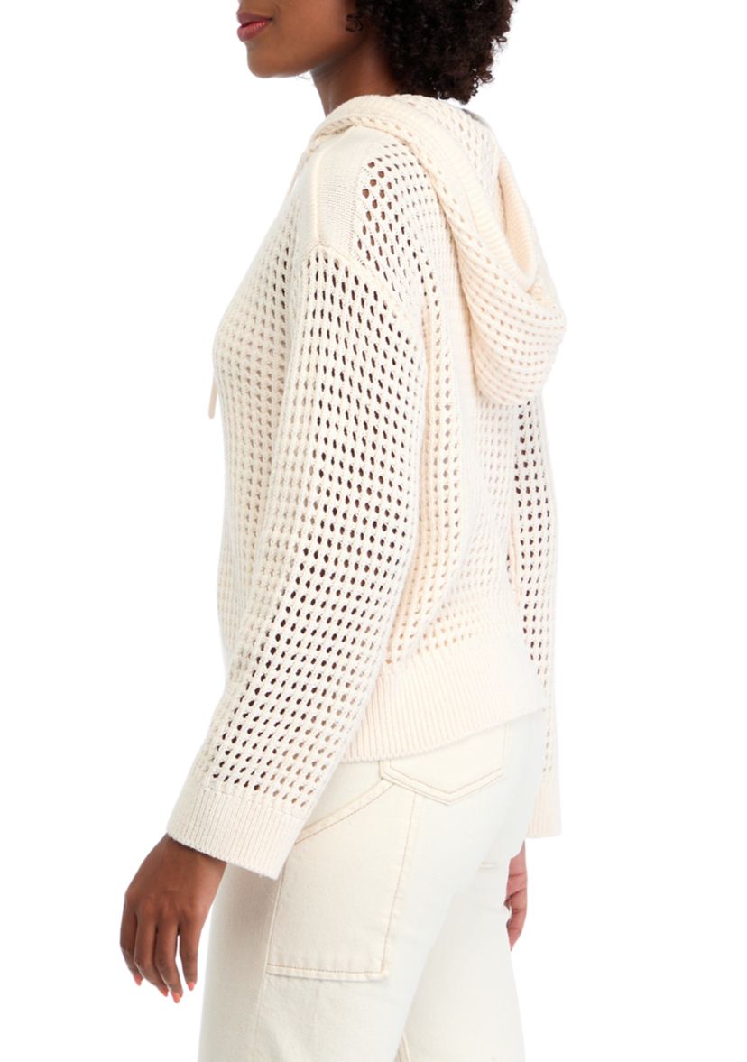 Petite Crochet Hooded Sweater 
