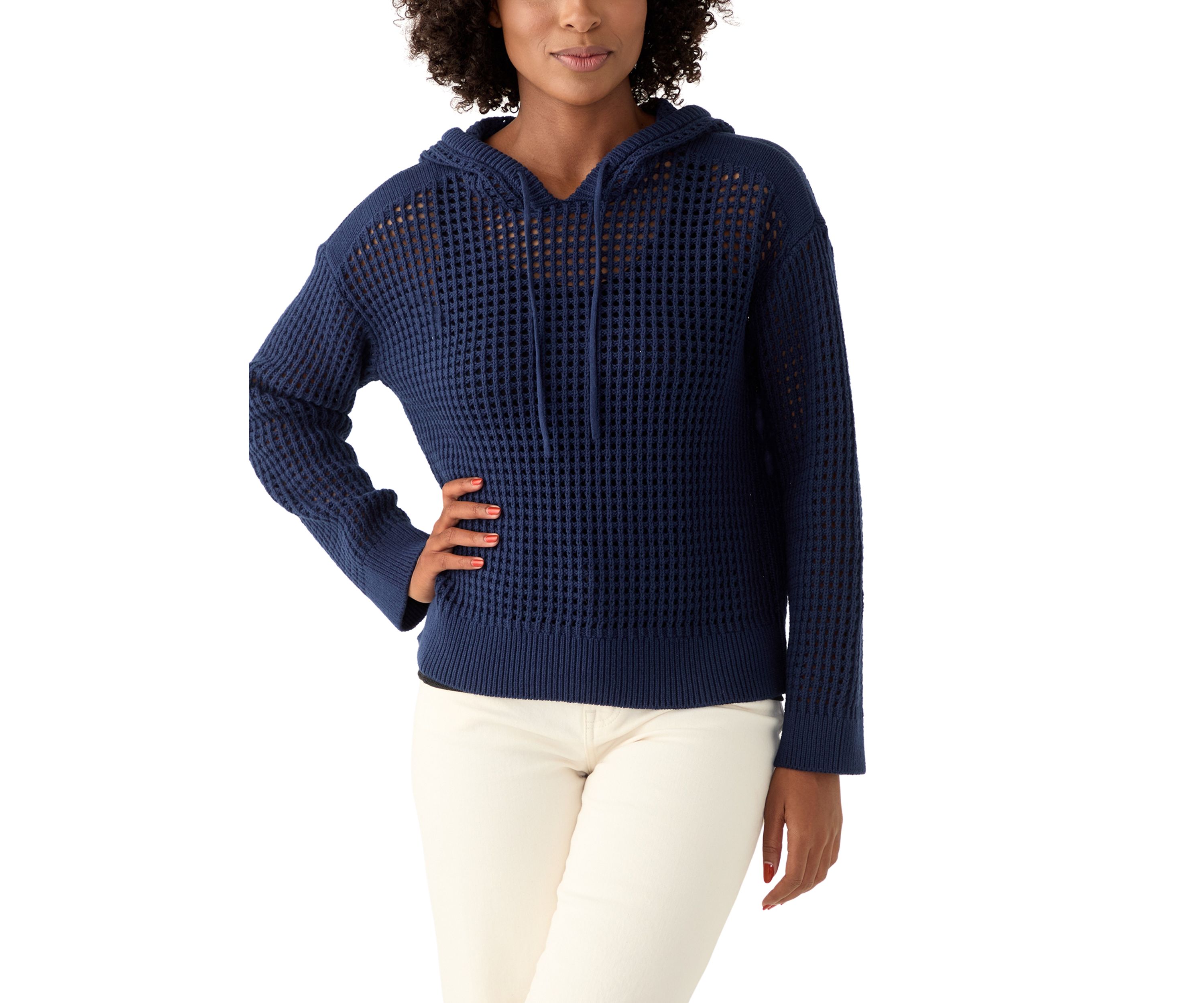 Womens Long Sleeve Crochet Hoodie Sweater