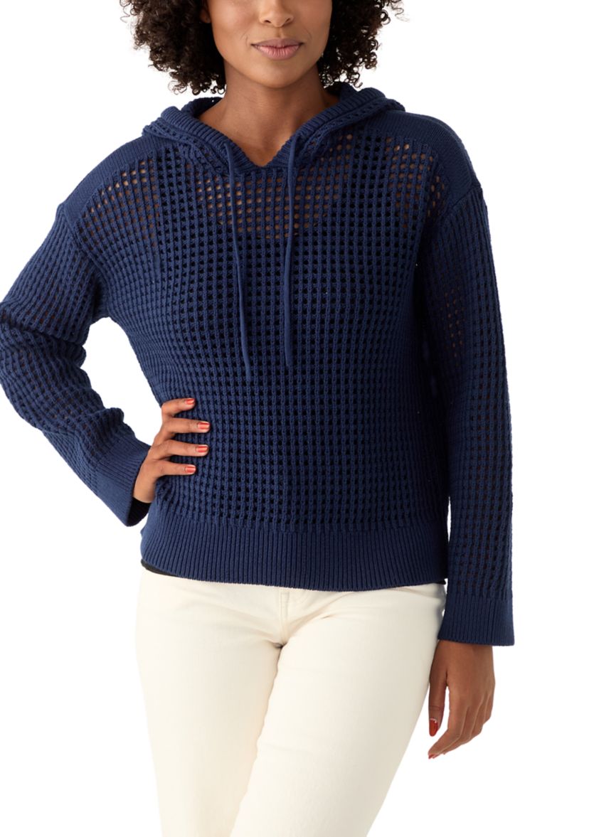Womens Long Sleeve Crochet Hoodie Sweater
