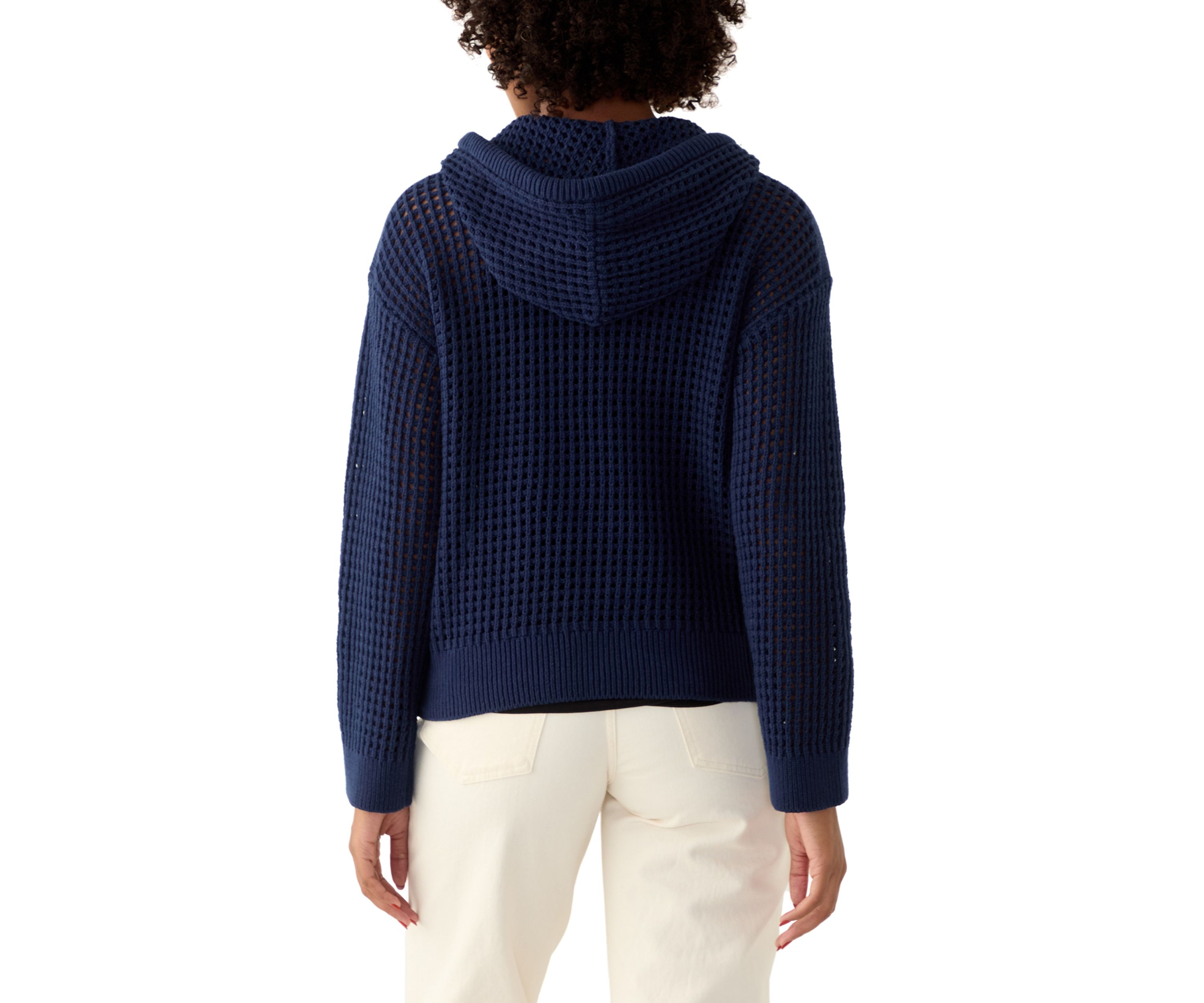 Womens Long Sleeve Crochet Hoodie Sweater
