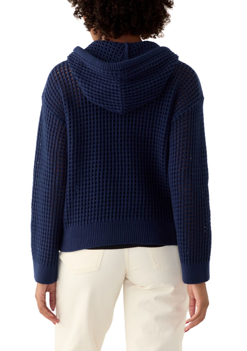 Womens Long Sleeve Crochet Hoodie Sweater