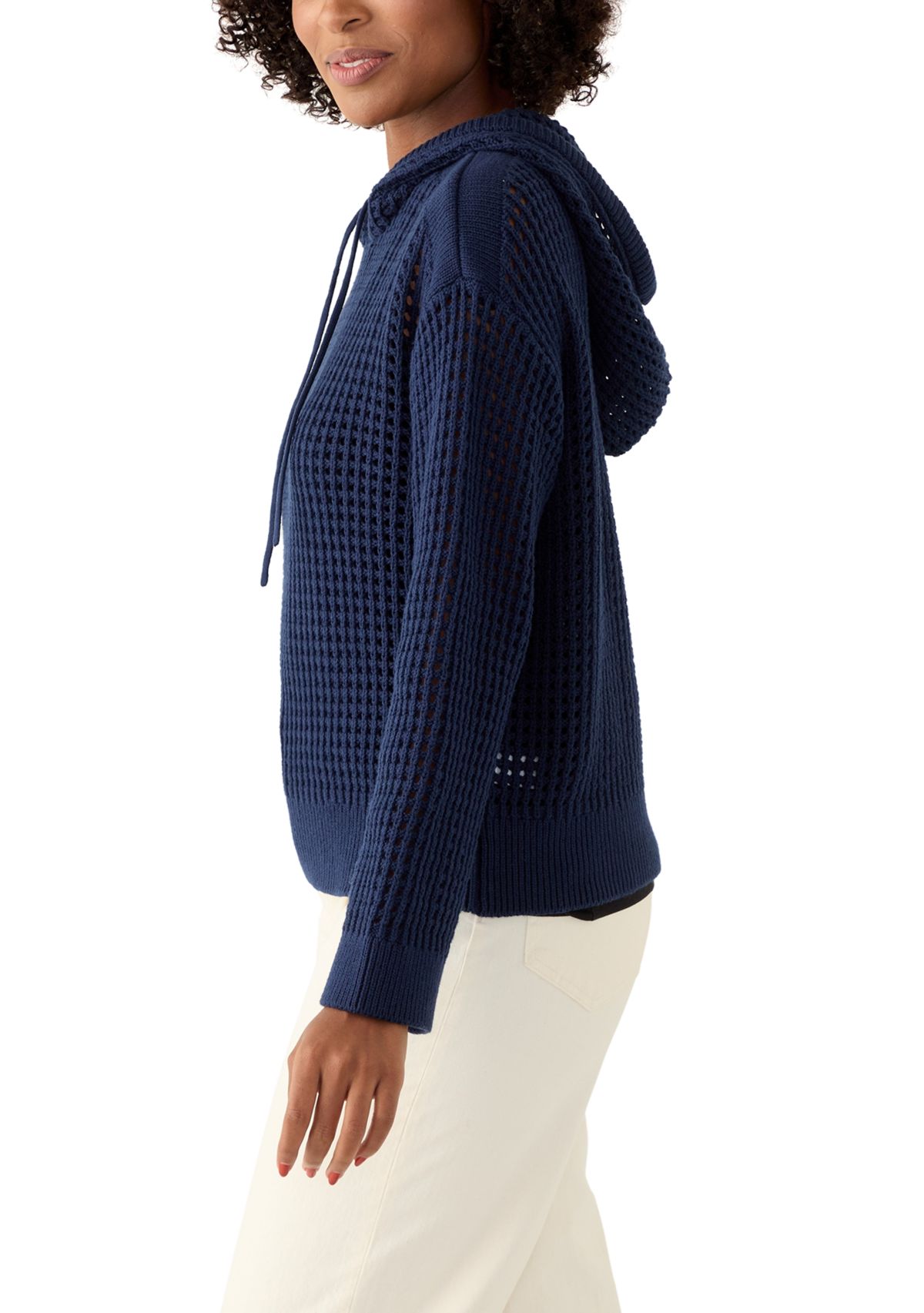 Womens Long Sleeve Crochet Hoodie Sweater