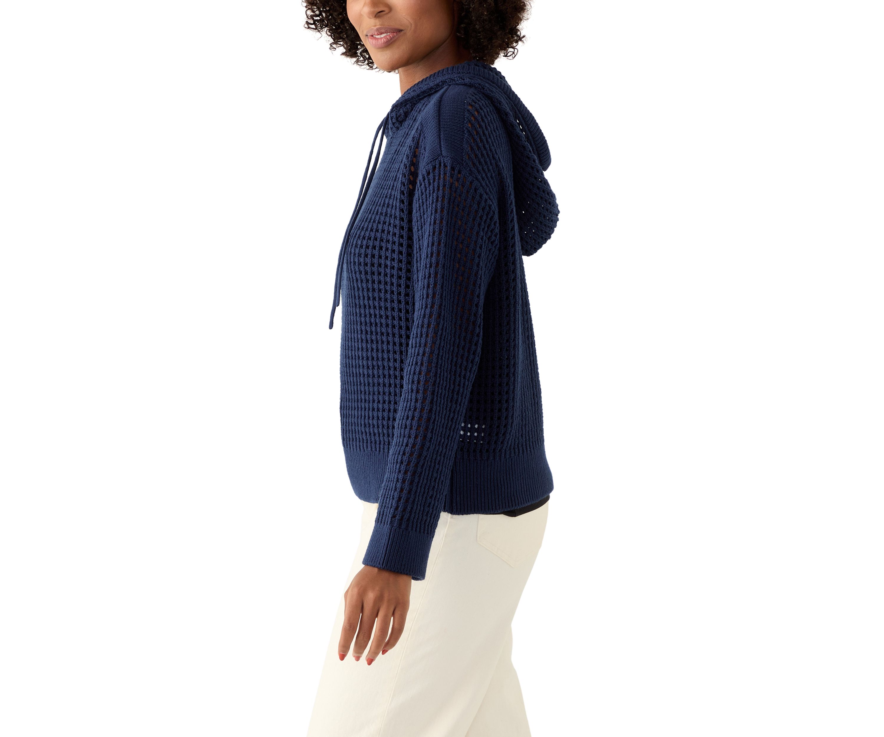 Womens Long Sleeve Crochet Hoodie Sweater
