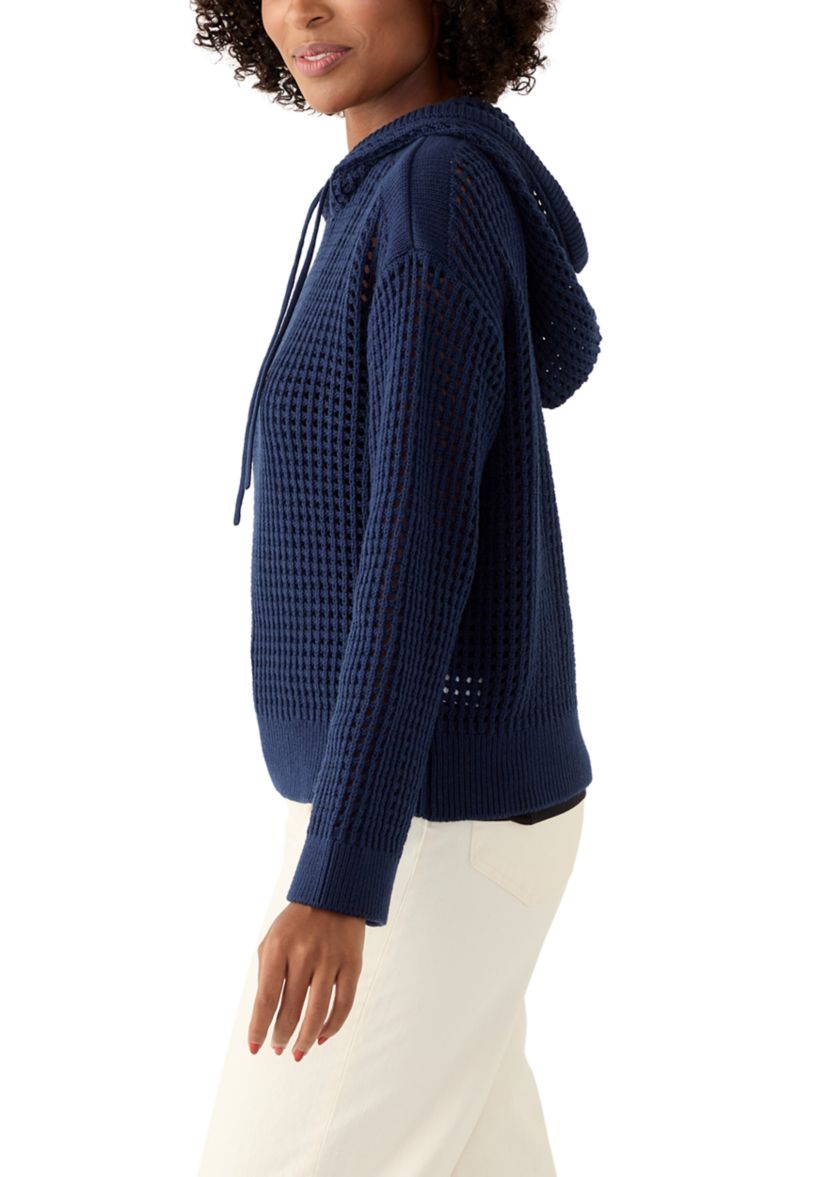 Womens Long Sleeve Crochet Hoodie Sweater