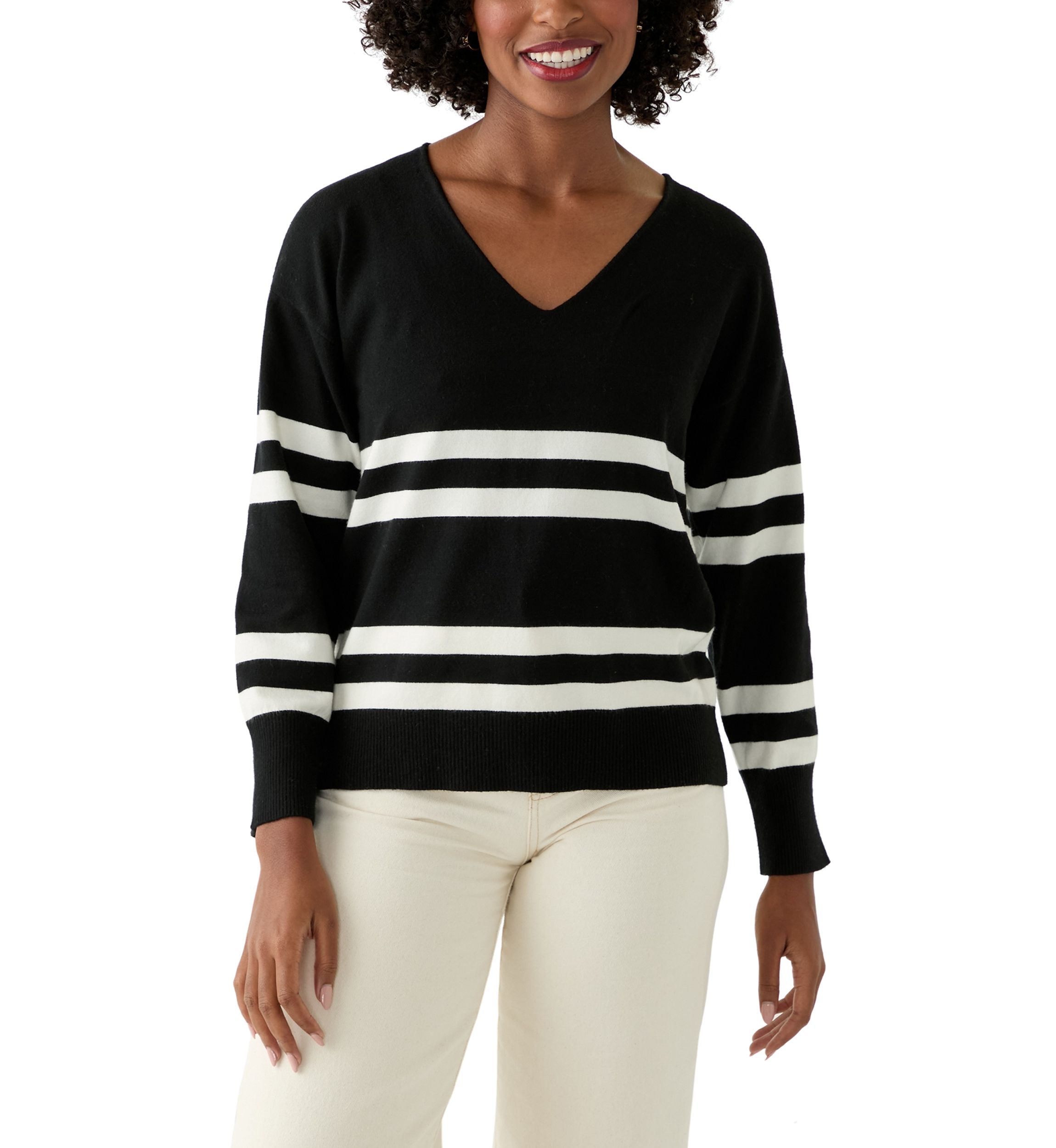 Womens Fine Gauge V-Neck Sweater Knit Top