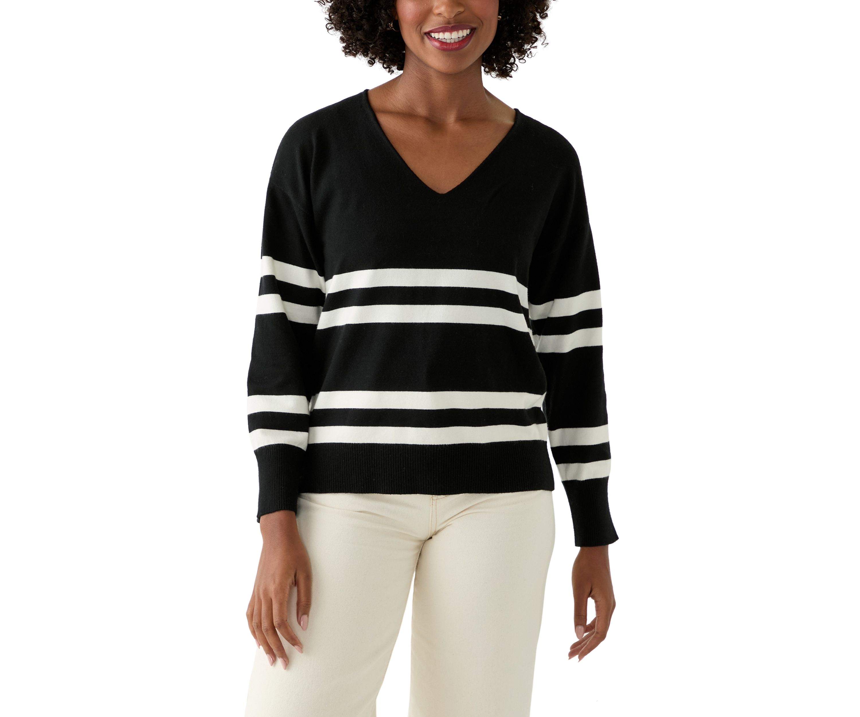 Womens Fine Gauge V-Neck Sweater Knit Top