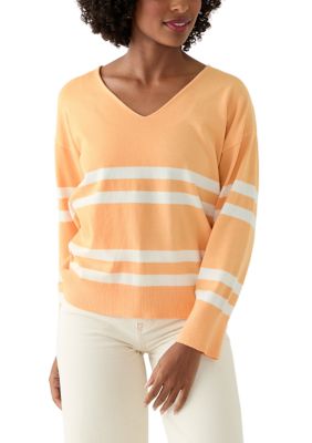 Wonderly Women's Fine Gauge V-Neck Sweater Knit Top, Mango, XL