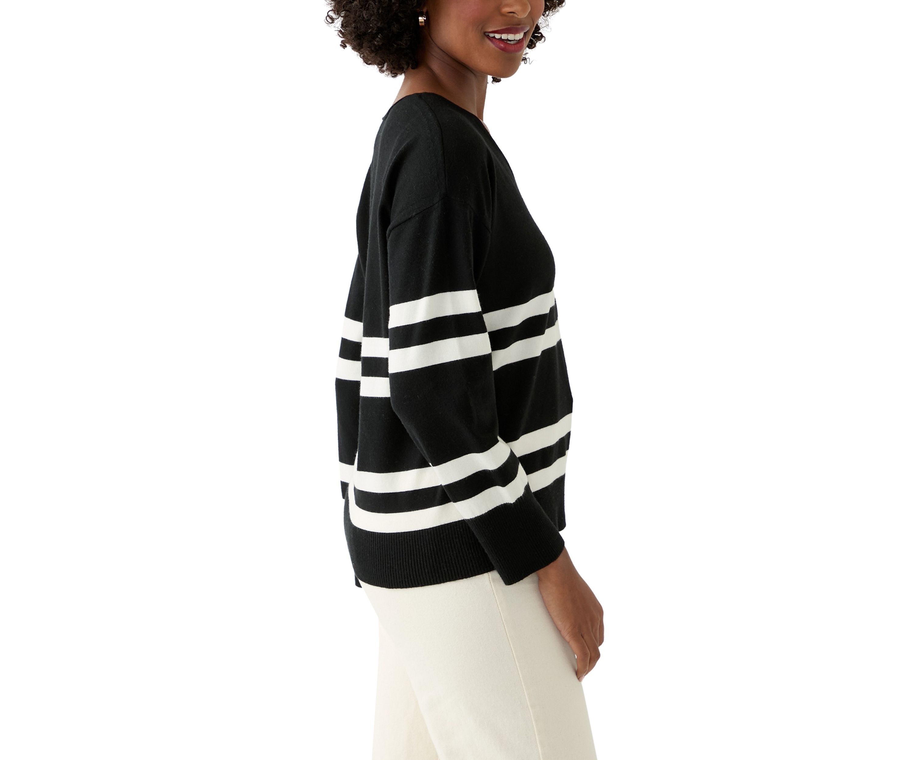 Womens Fine Gauge V-Neck Sweater Knit Top
