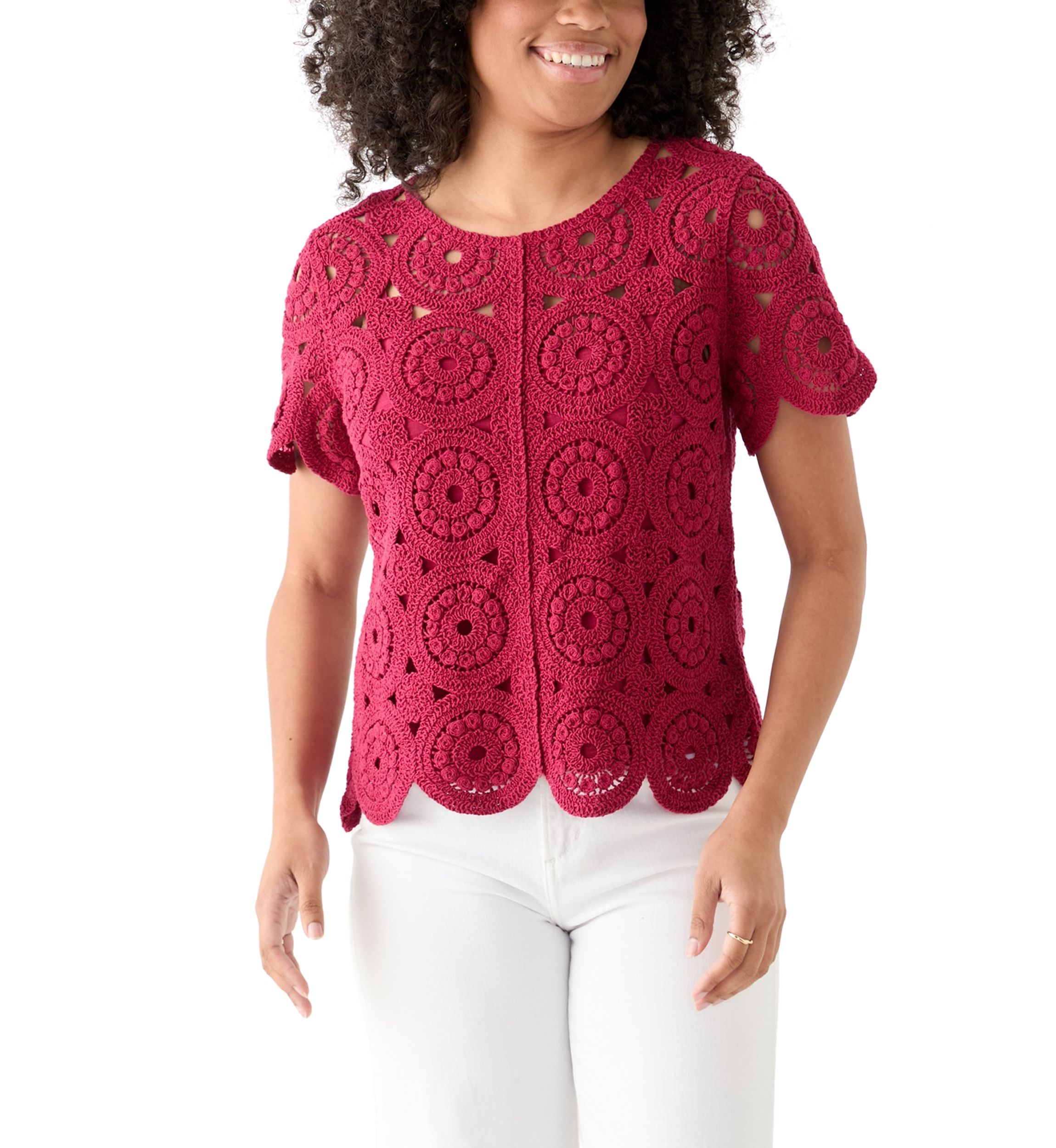 Womens Short Sleeve Crochet T-Shirt