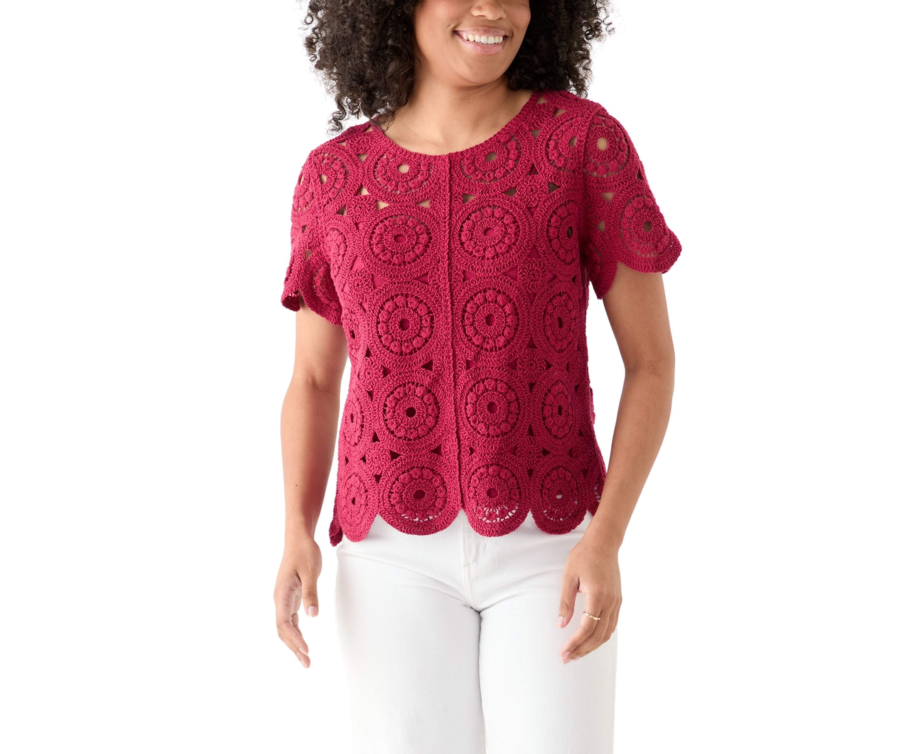 Womens Short Sleeve Crochet T-Shirt