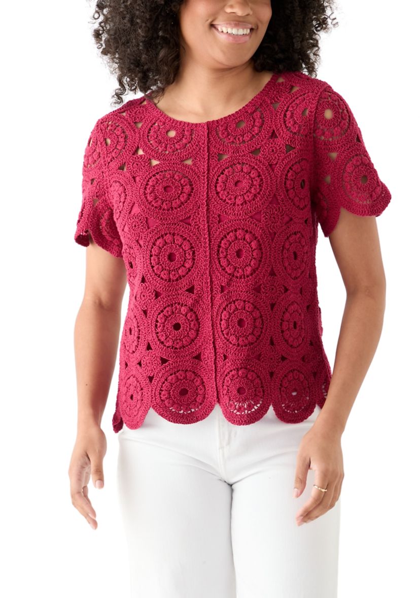 Womens Short Sleeve Crochet T-Shirt