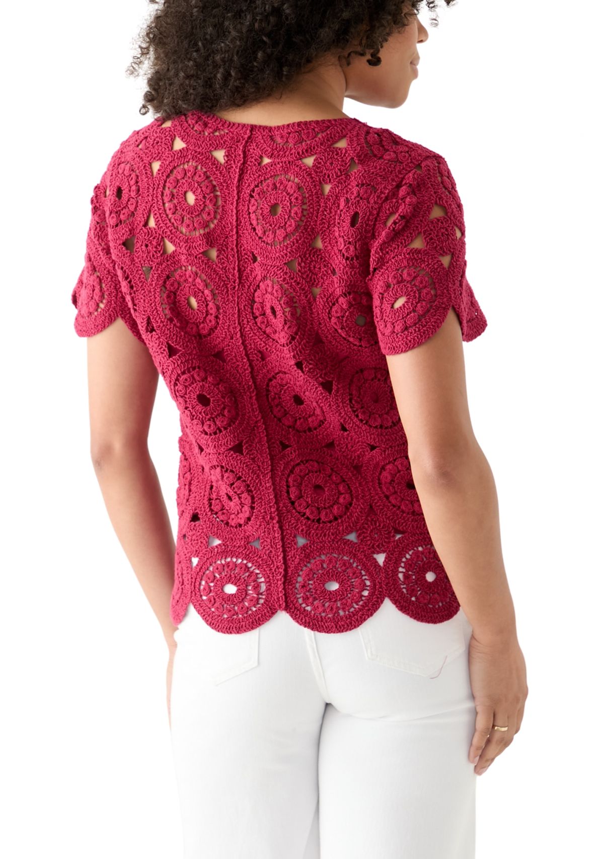 Womens Short Sleeve Crochet T-Shirt