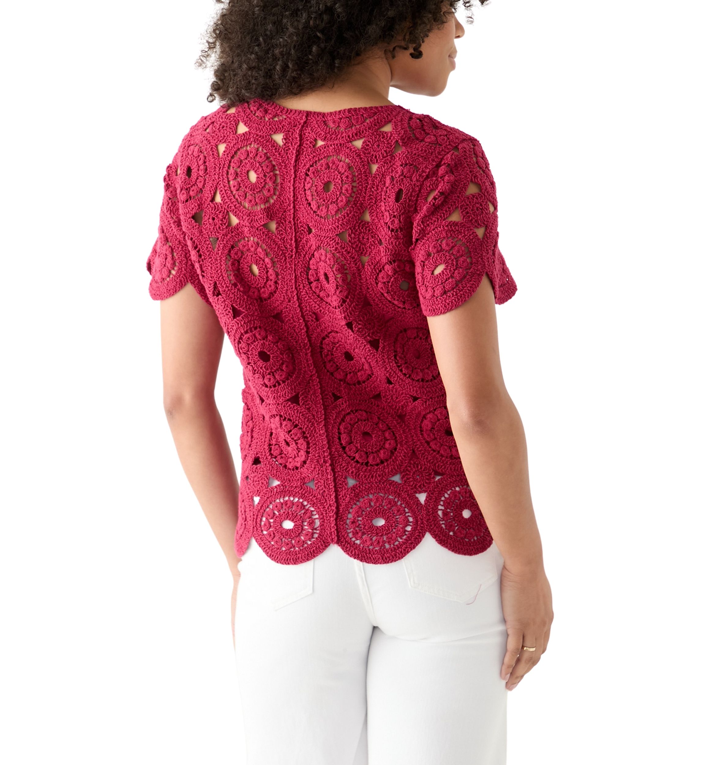 Womens Short Sleeve Crochet T-Shirt