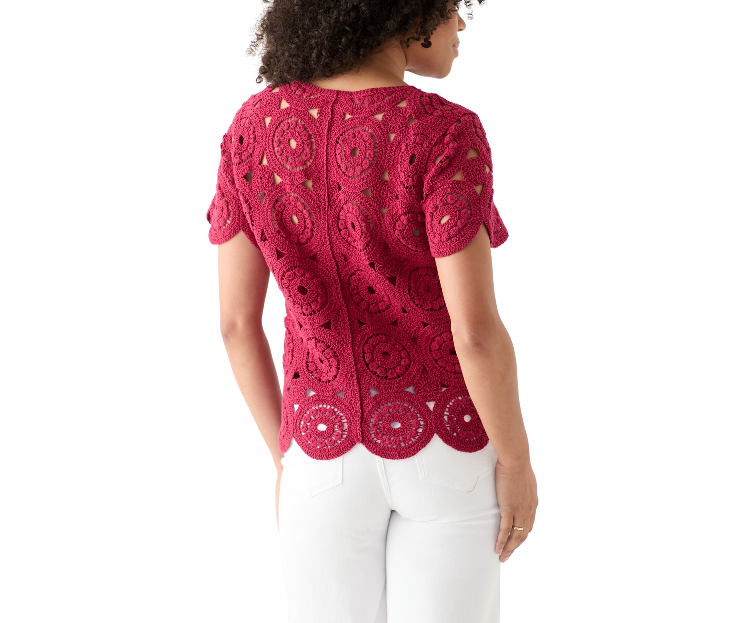 Womens Short Sleeve Crochet T-Shirt