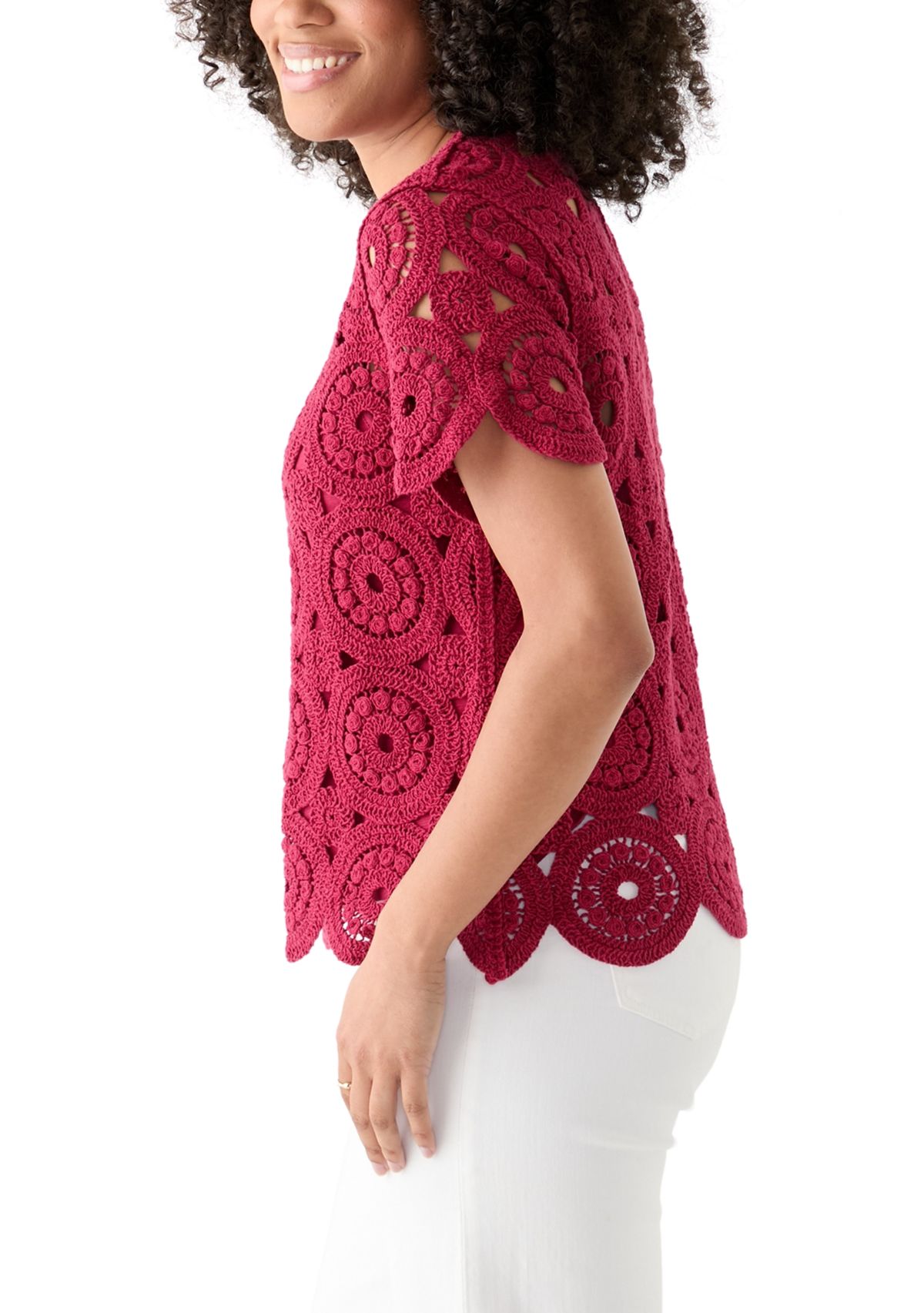 Womens Short Sleeve Crochet T-Shirt