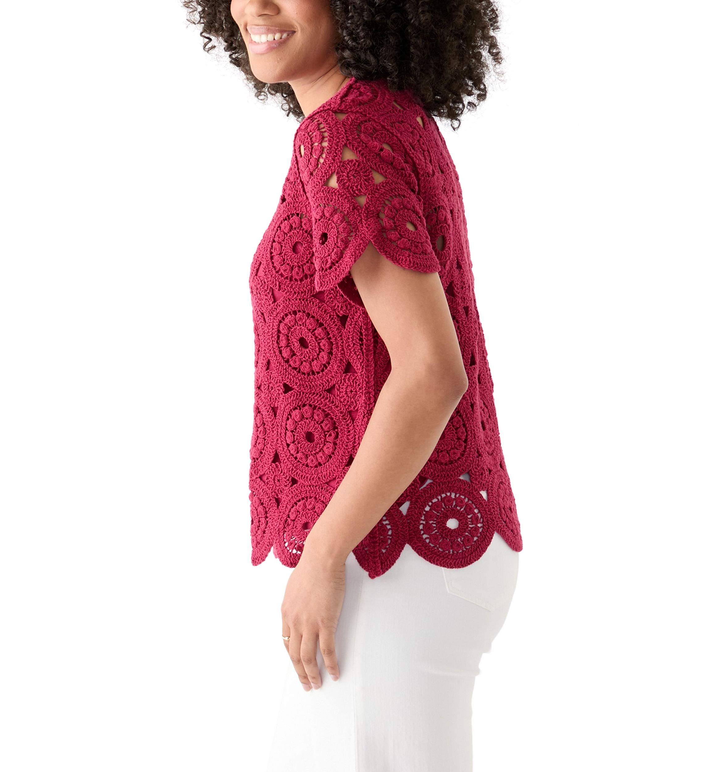 Womens Short Sleeve Crochet T-Shirt