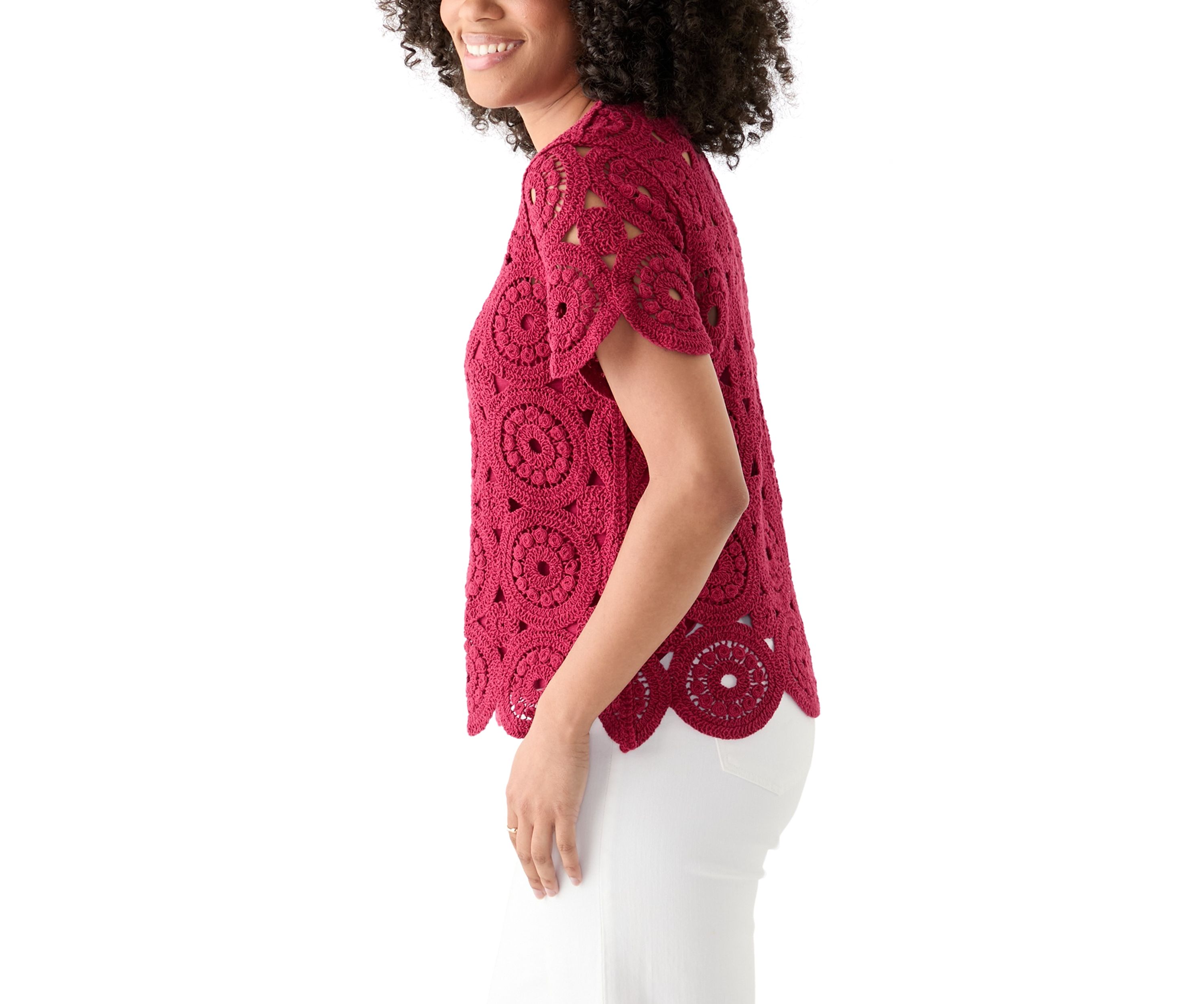 Womens Short Sleeve Crochet T-Shirt
