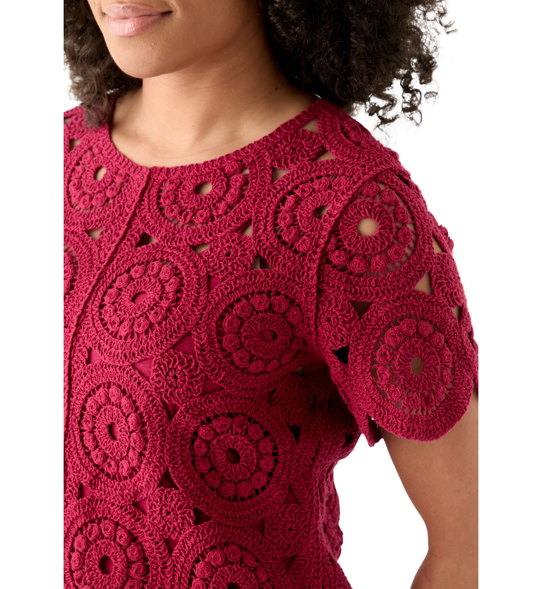 Womens Short Sleeve Crochet T-Shirt