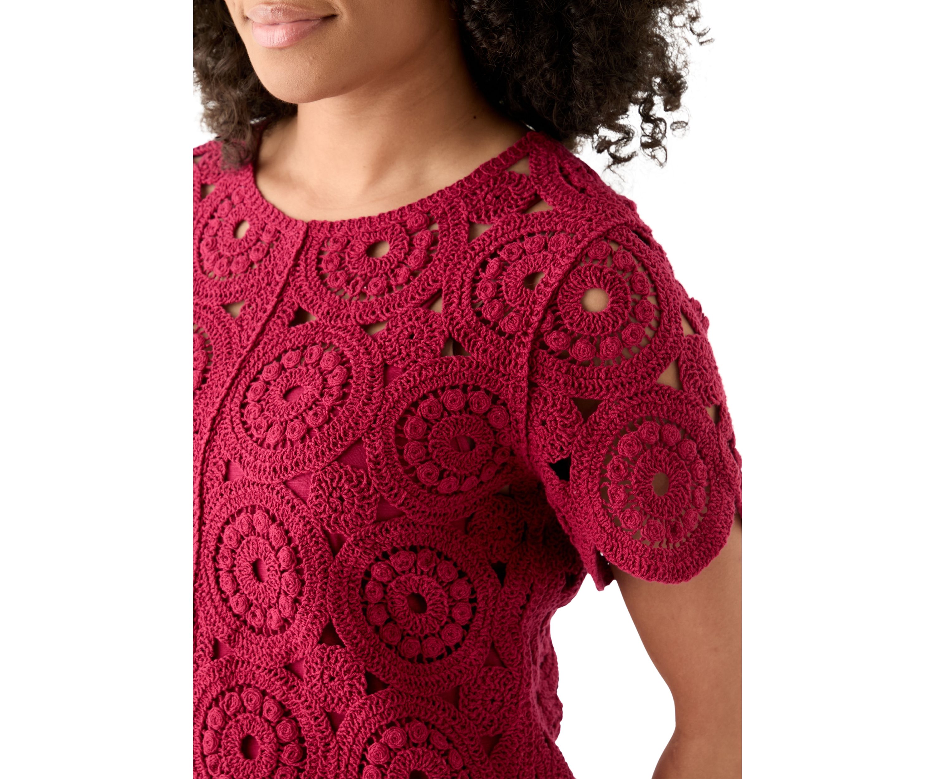 Womens Short Sleeve Crochet T-Shirt