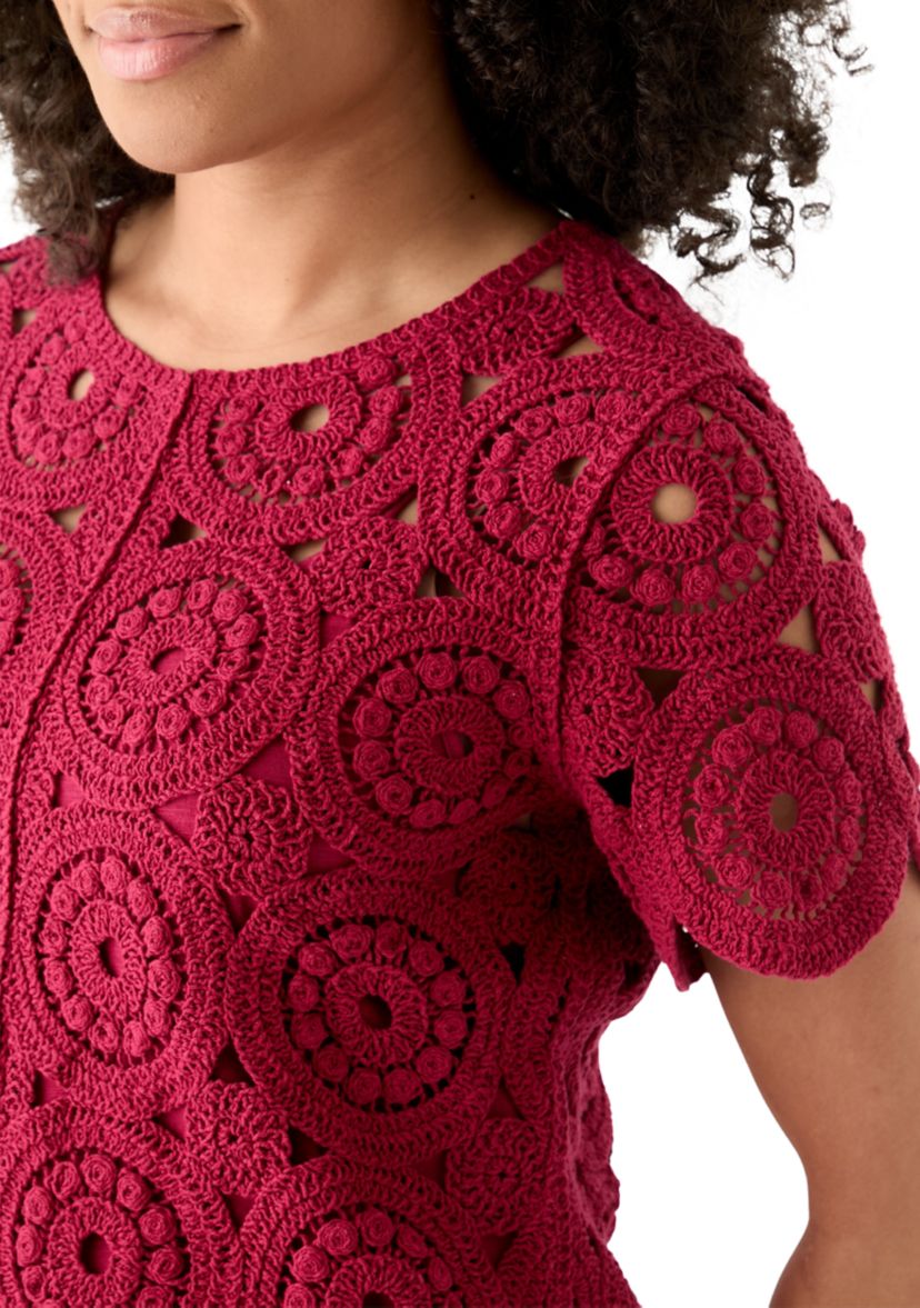 Womens Short Sleeve Crochet T-Shirt