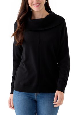 Wonderly Women's Fine Gauge Cowl Neck Sweater, Black, XL
