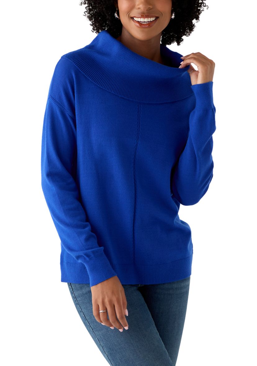 Womens Fine Gauge Cowl Neck Sweater