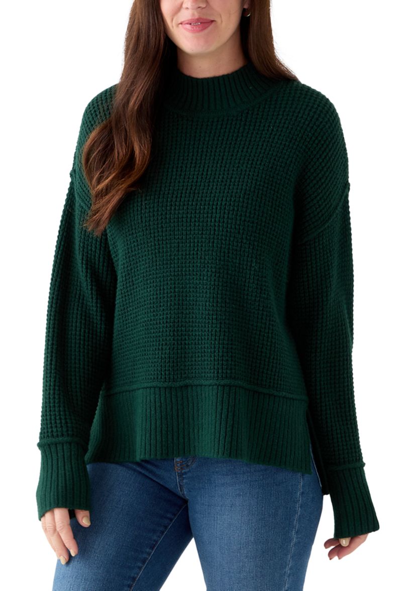 Womens Mock Neck Textured Stitch Sweater