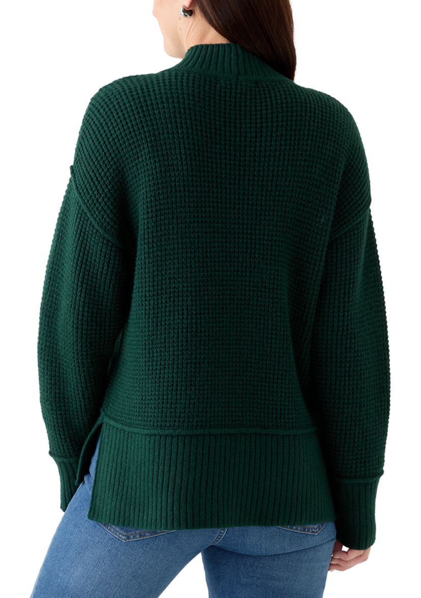Womens Mock Neck Textured Stitch Sweater