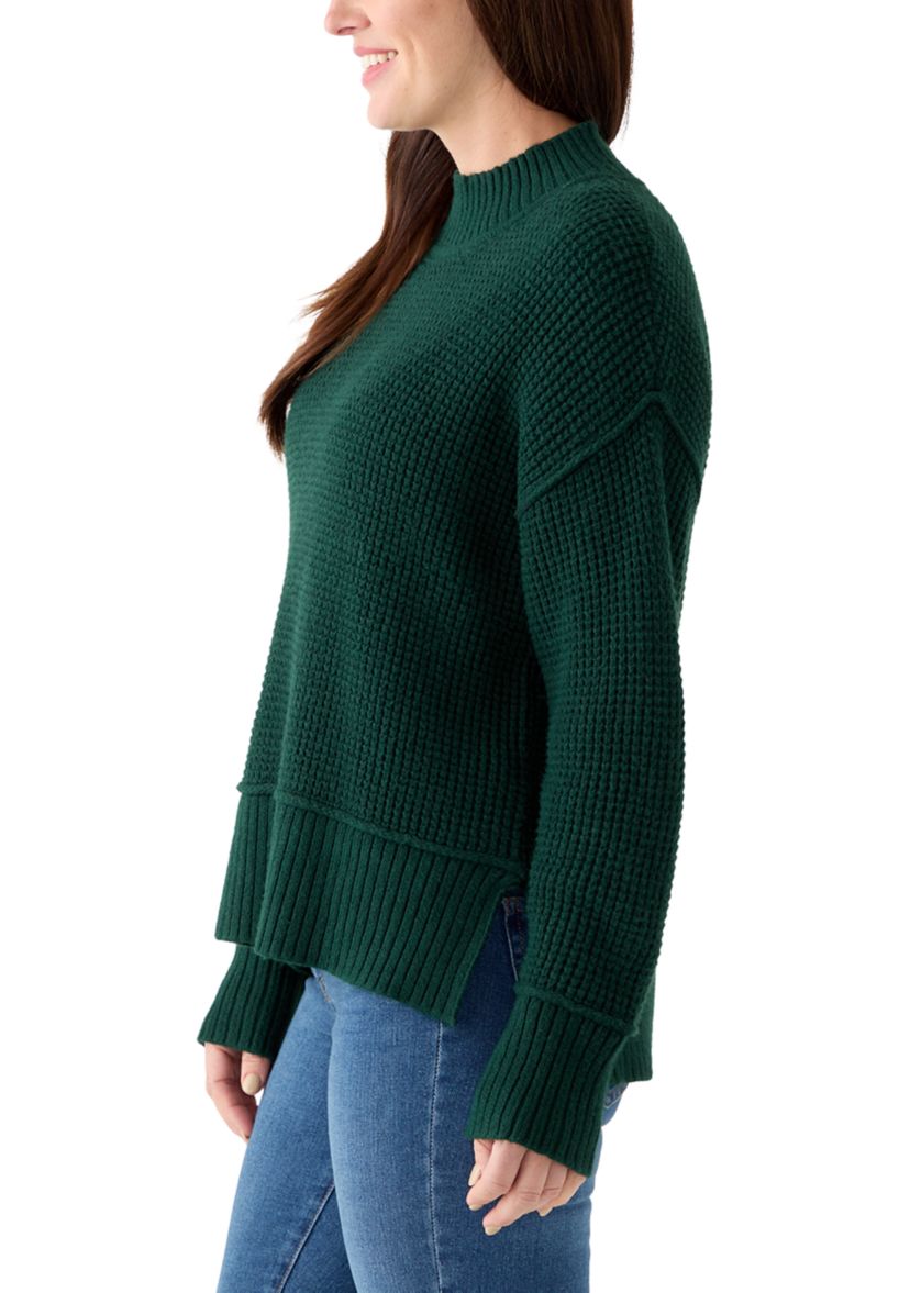Womens Mock Neck Textured Stitch Sweater