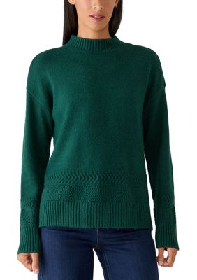 Wonderly Women's Mock Neck Braided Sweater, Green, Small