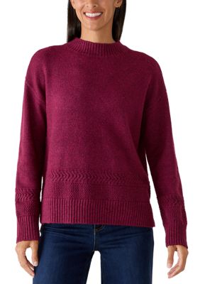 Wonderly Women's Mock Neck Braided Sweater, Red, Small