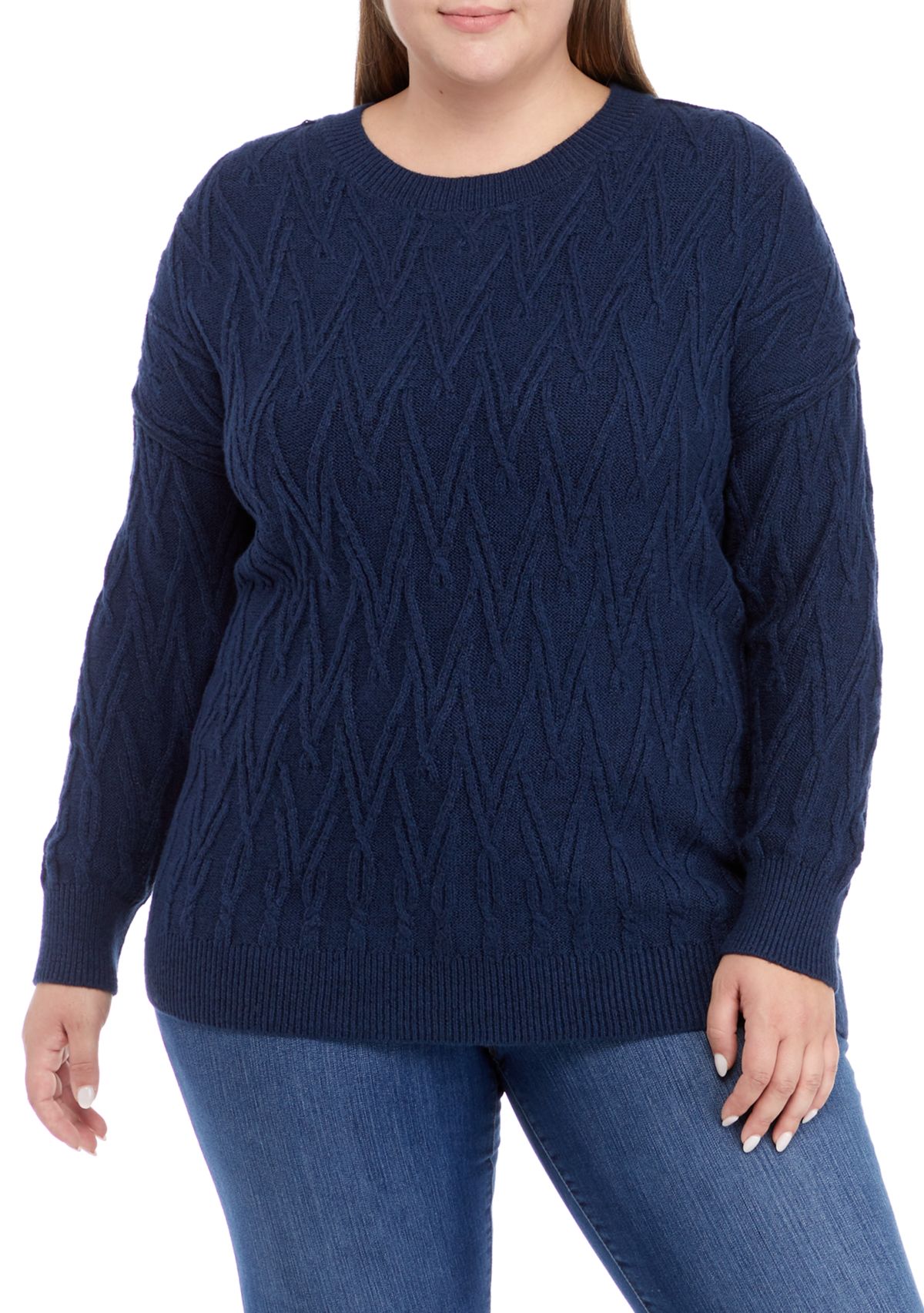 Plus Size Oversized V Stitch Pullover Sweater