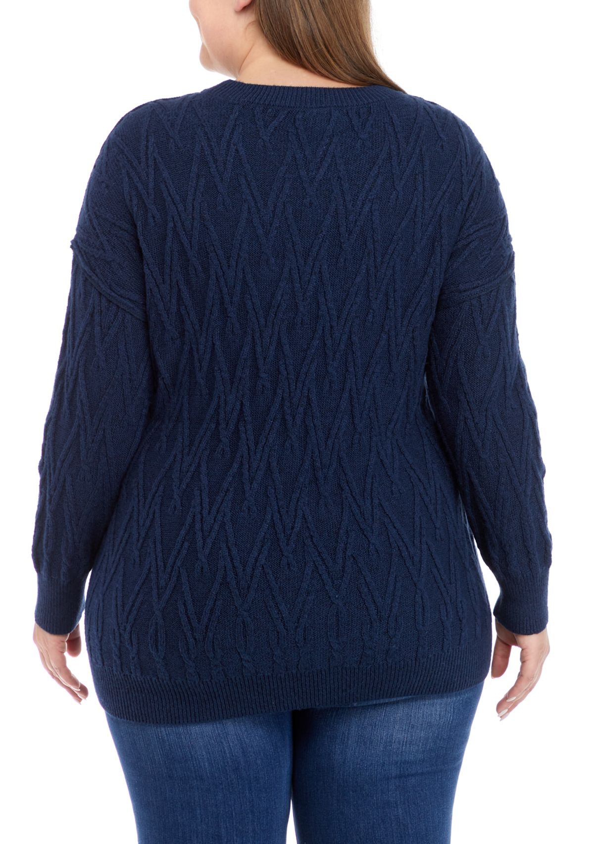 Plus Size Oversized V Stitch Pullover Sweater