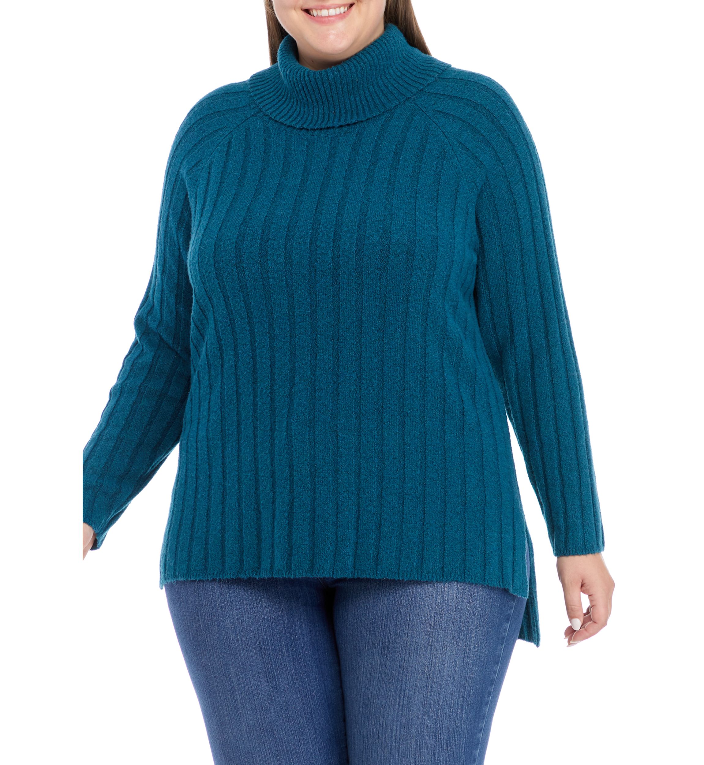Plus Size Ribbed Turtleneck Tunic Sweater