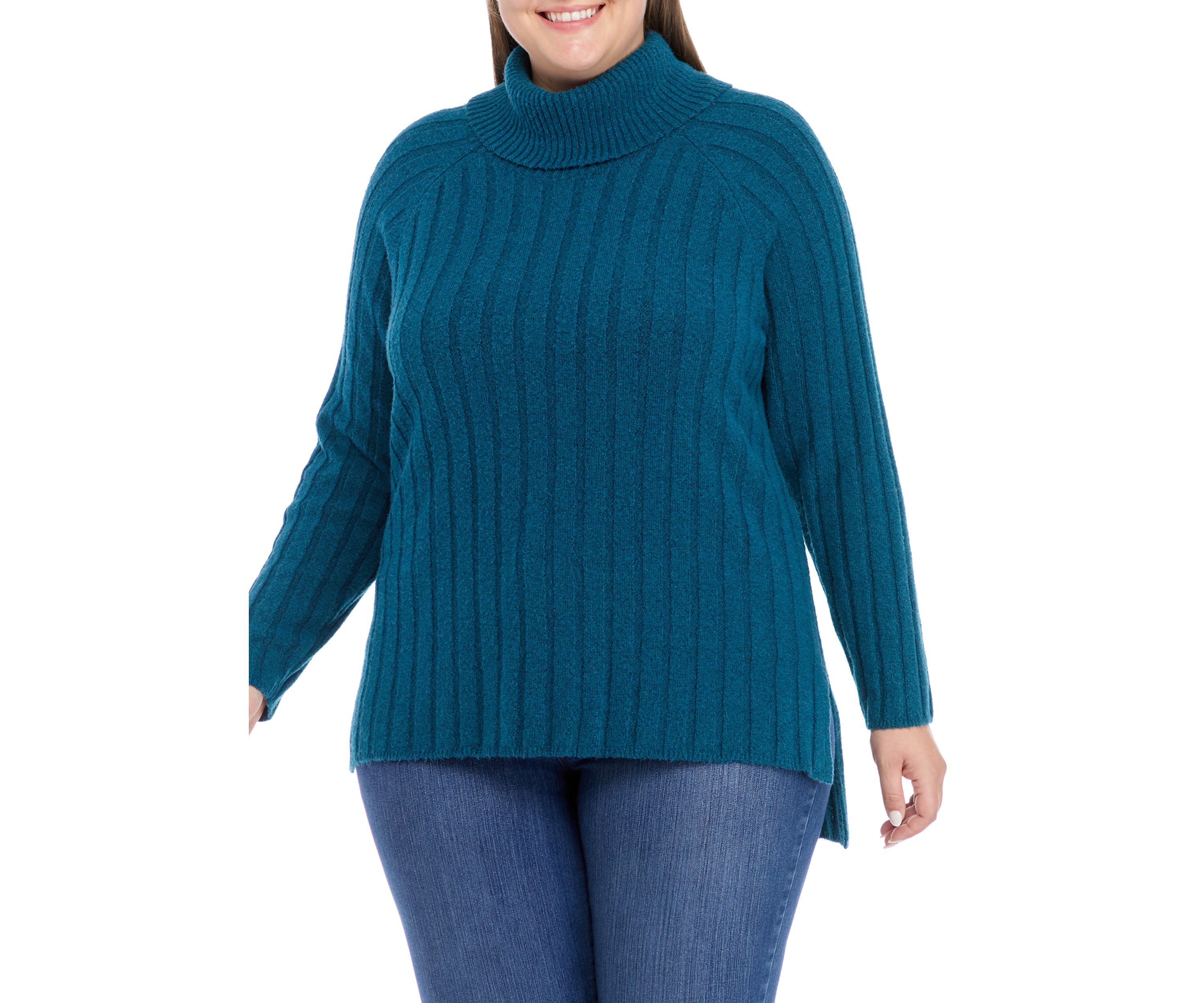 Plus Size Ribbed Turtleneck Tunic Sweater