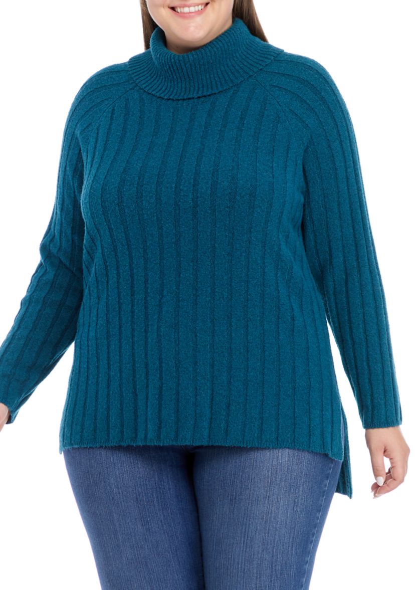 Plus Size Ribbed Turtleneck Tunic Sweater