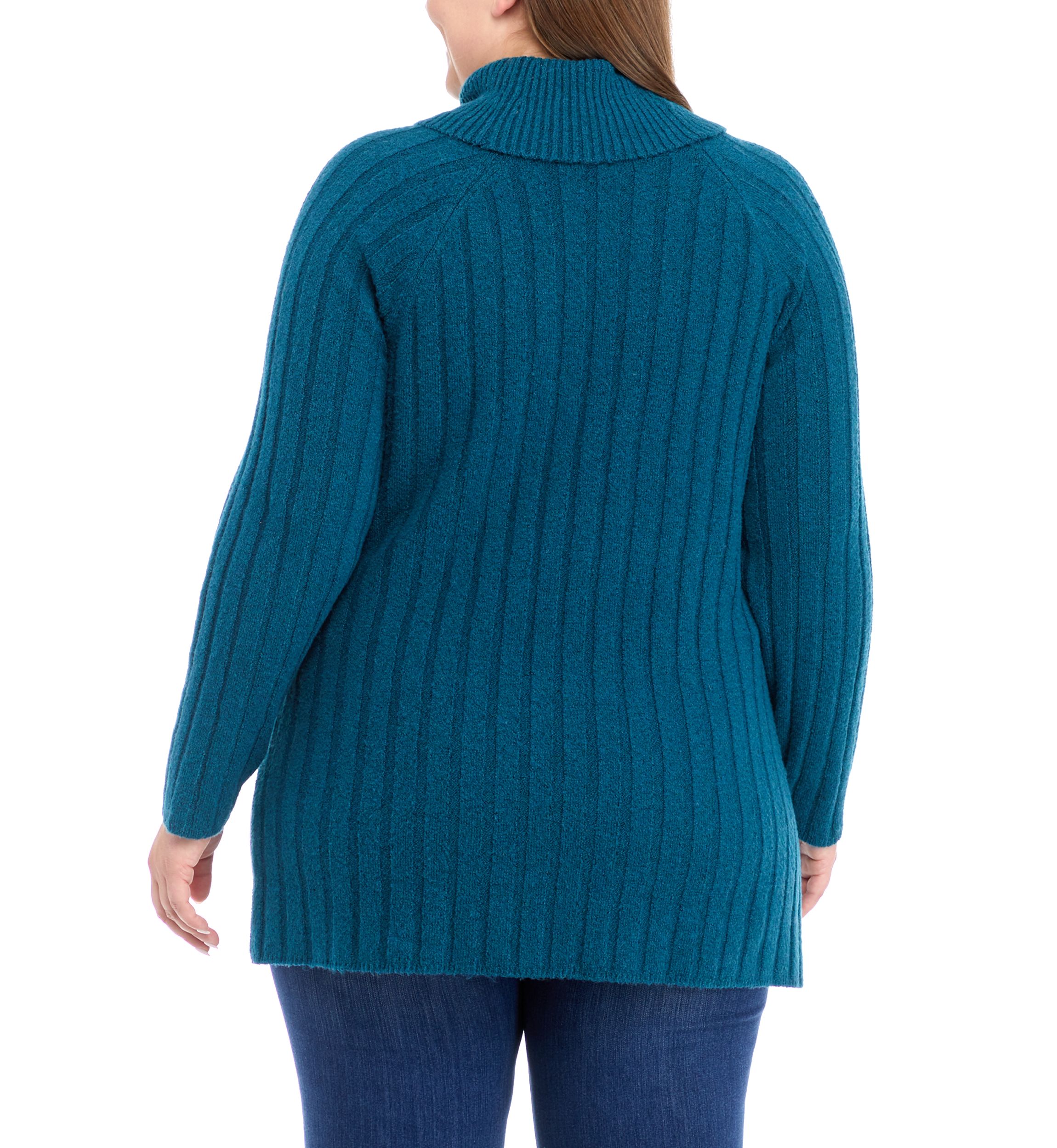 Plus Size Ribbed Turtleneck Tunic Sweater