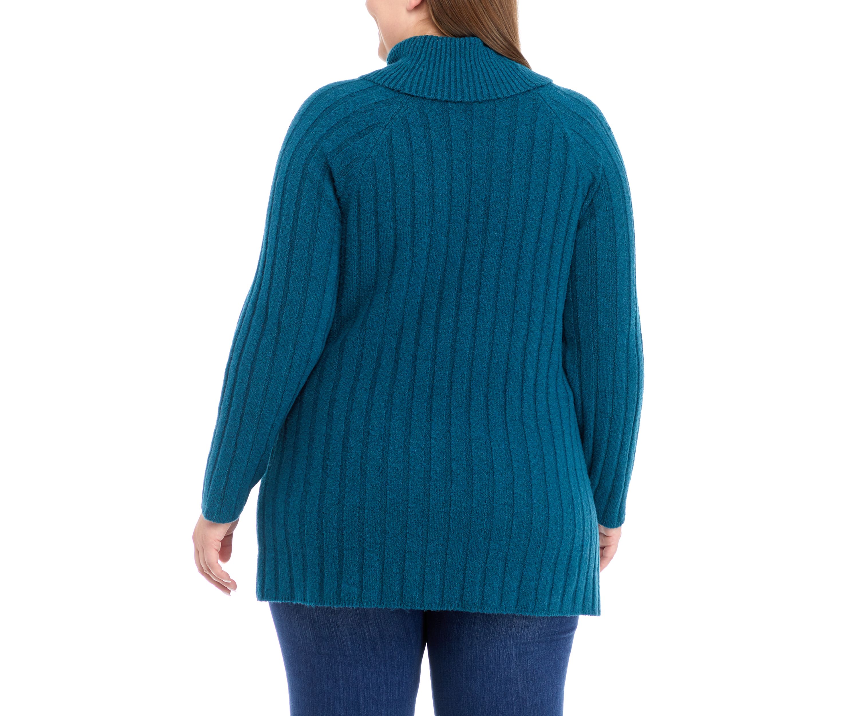 Plus Size Ribbed Turtleneck Tunic Sweater
