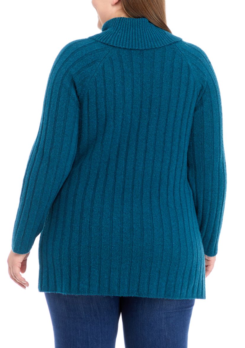 Plus Size Ribbed Turtleneck Tunic Sweater