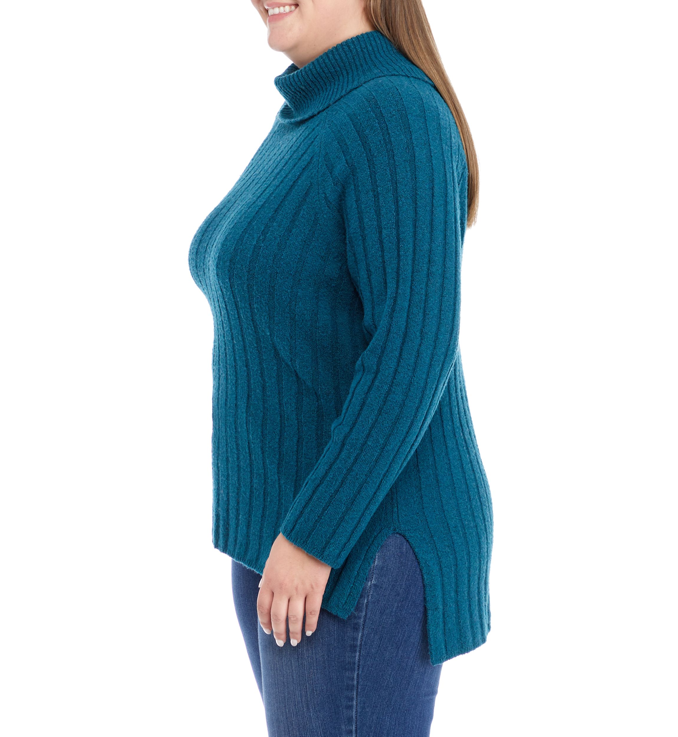 Plus Size Ribbed Turtleneck Tunic Sweater