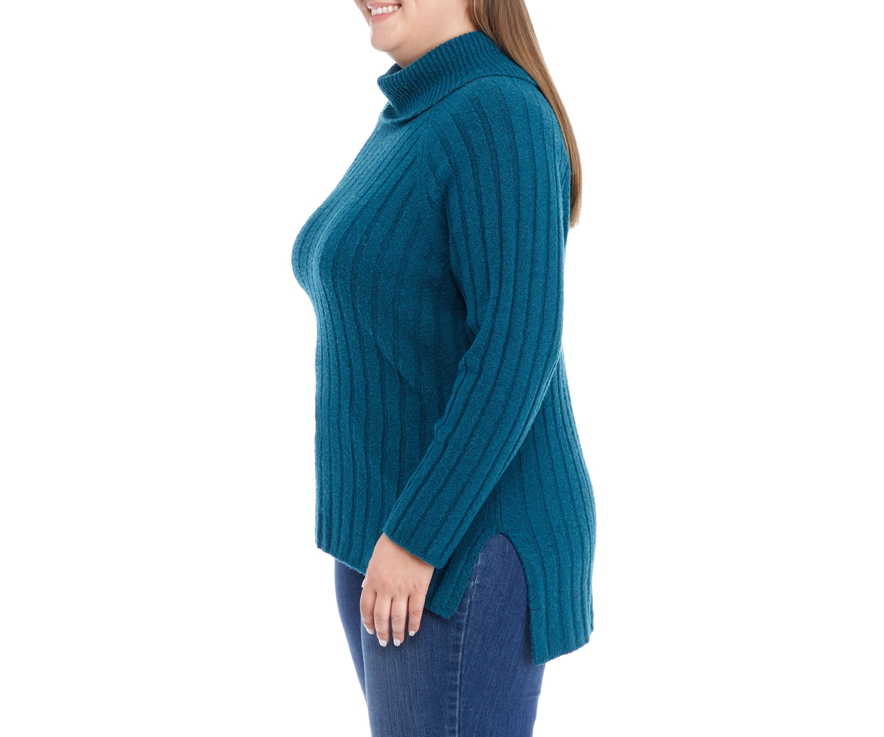 Plus Size Ribbed Turtleneck Tunic Sweater